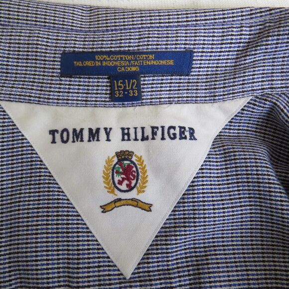 Tommy Hilfiger Vintage 1998 Pin Check Plaid Men's Shirt 15 1/2 32/33 EUC - Picture 2 of 9